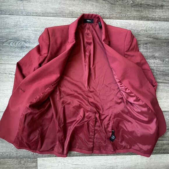 Theory Blazer Wool Crimson Lined Pockets Work Wear Office Jacket Professional - Picture 8 of 8